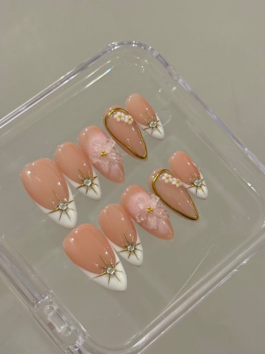 N26 Gold French Sparkle Nails Set