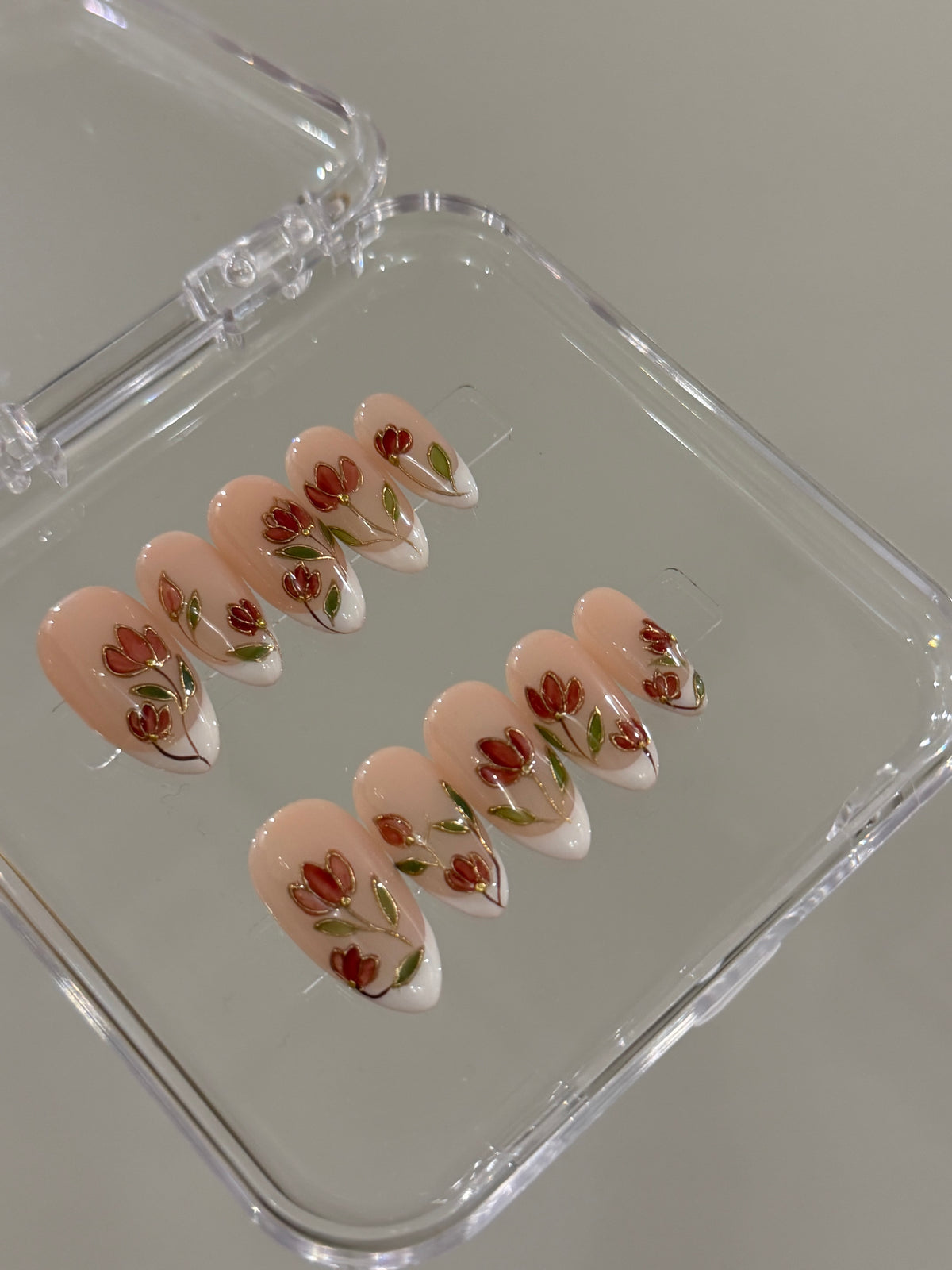N361 Red Rose French Nails