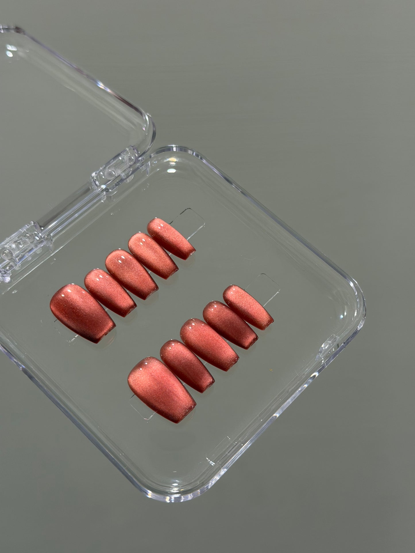 N401 Rosy Coffin Cateye Nails