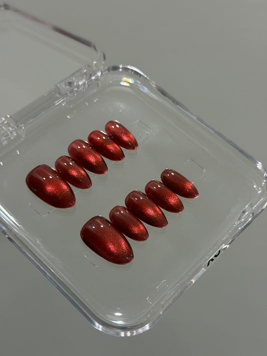 N419 Cherry Red Cateye Nails