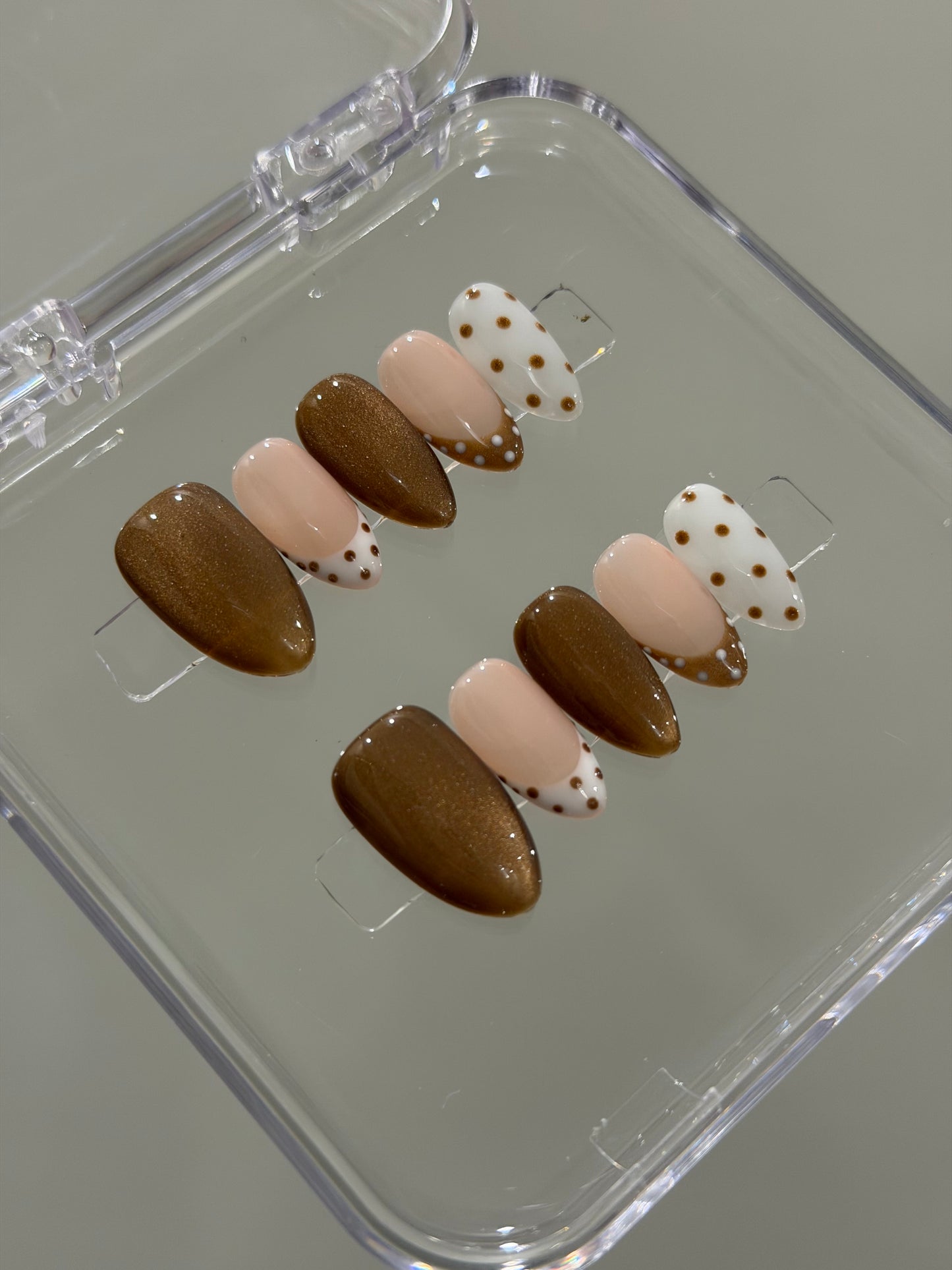 N388 Brown Polka with French Nails