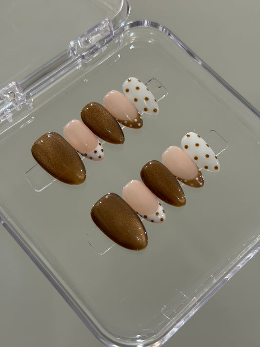 N388 Brown Polka with French Nails