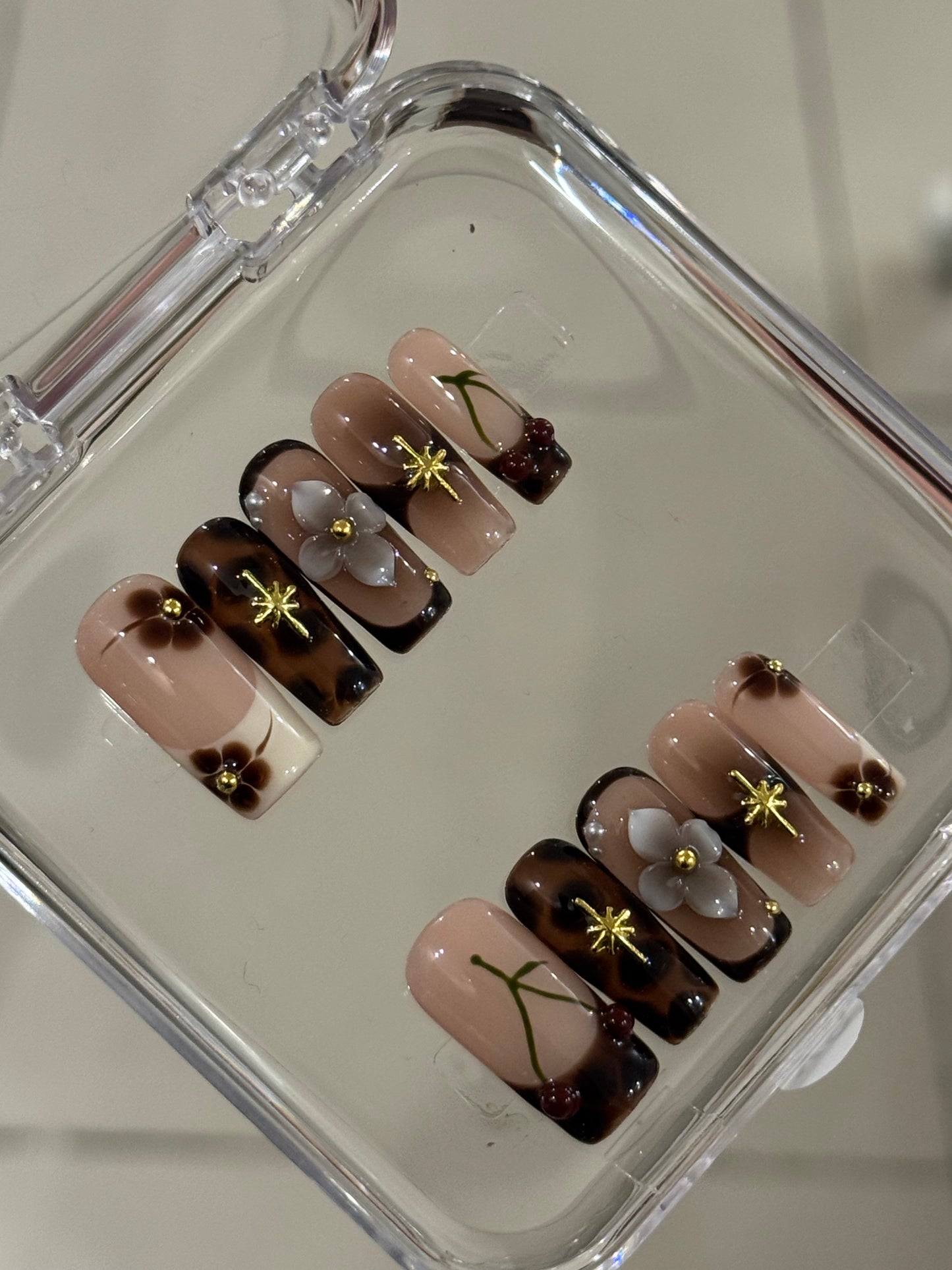 N131 Brown Long Square Nails Set