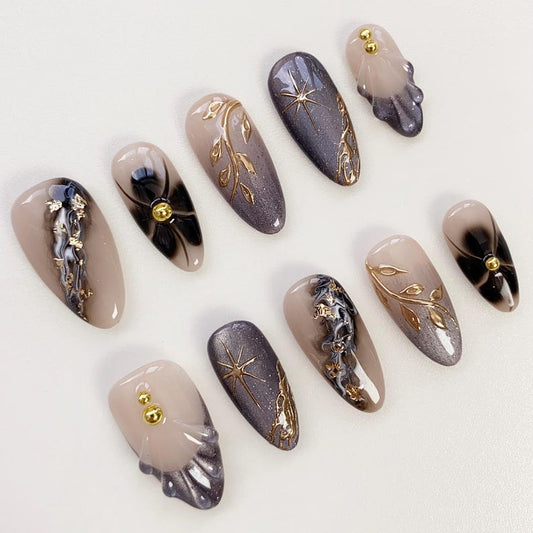 N77 Grey Almond Nails Set