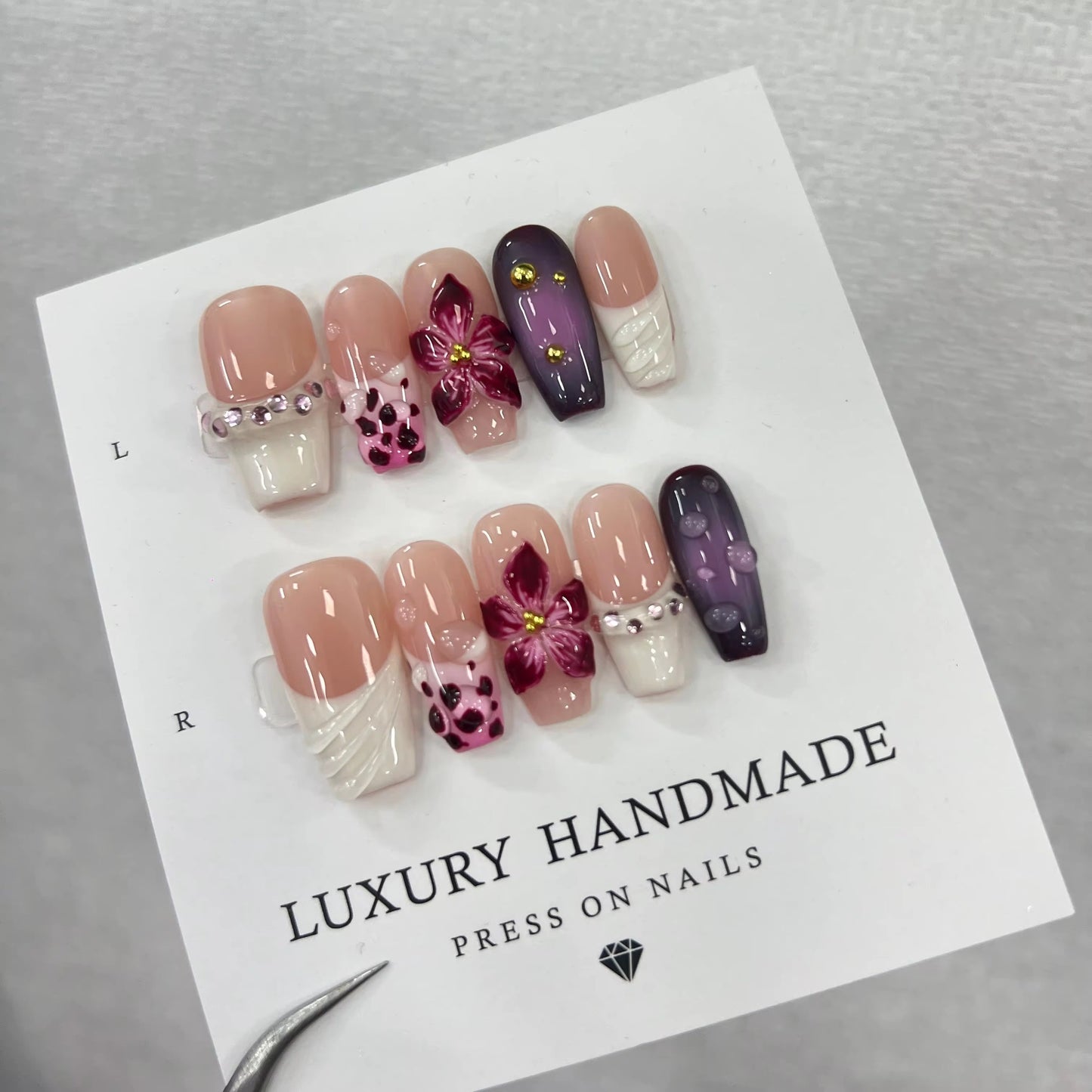 N255 Purple Long Coffin Nails