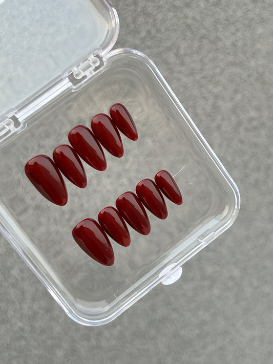 N95 Maroon Almond Nails Set