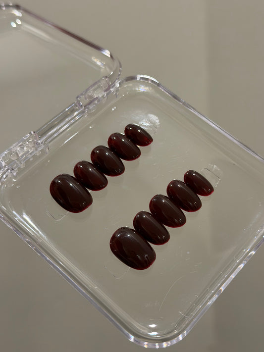 N403 Maroon Short Oval Nails