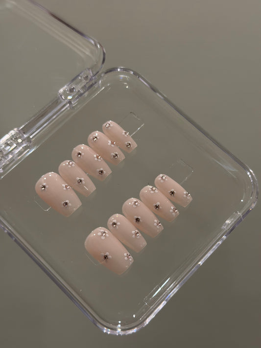 N387 Pink Daisy Coffin Nails