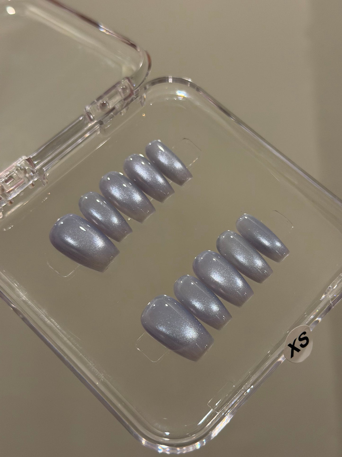 N412 Grey Coffin Nails
