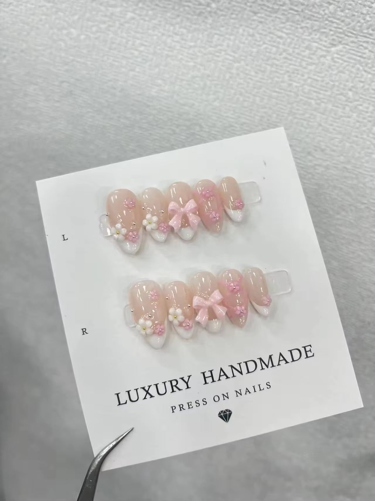 N11 Pink Daisy Bow Nails Set