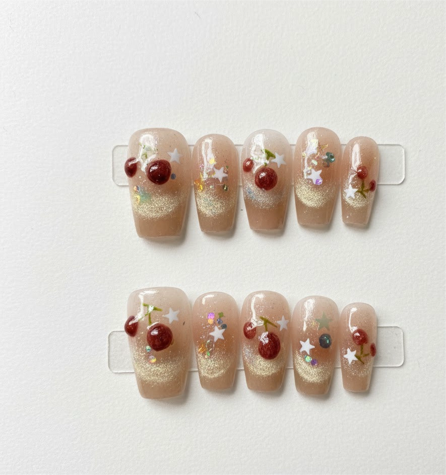 N48 Gold Cherry Nails Set