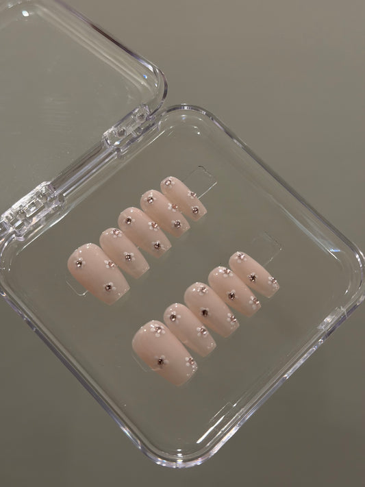 N387 Pink Daisy Coffin Nails