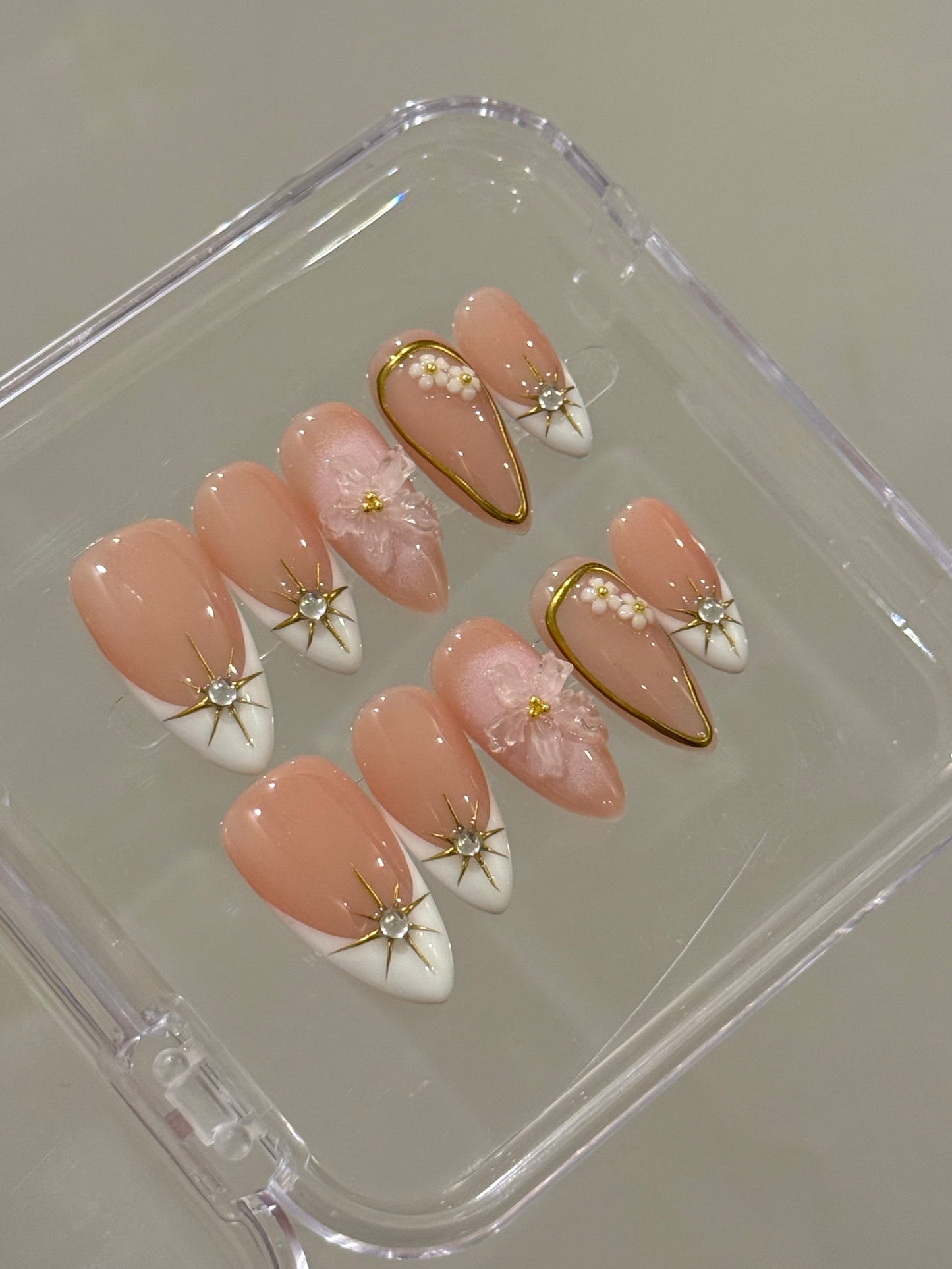 N26 Gold French Sparkle Nails Set