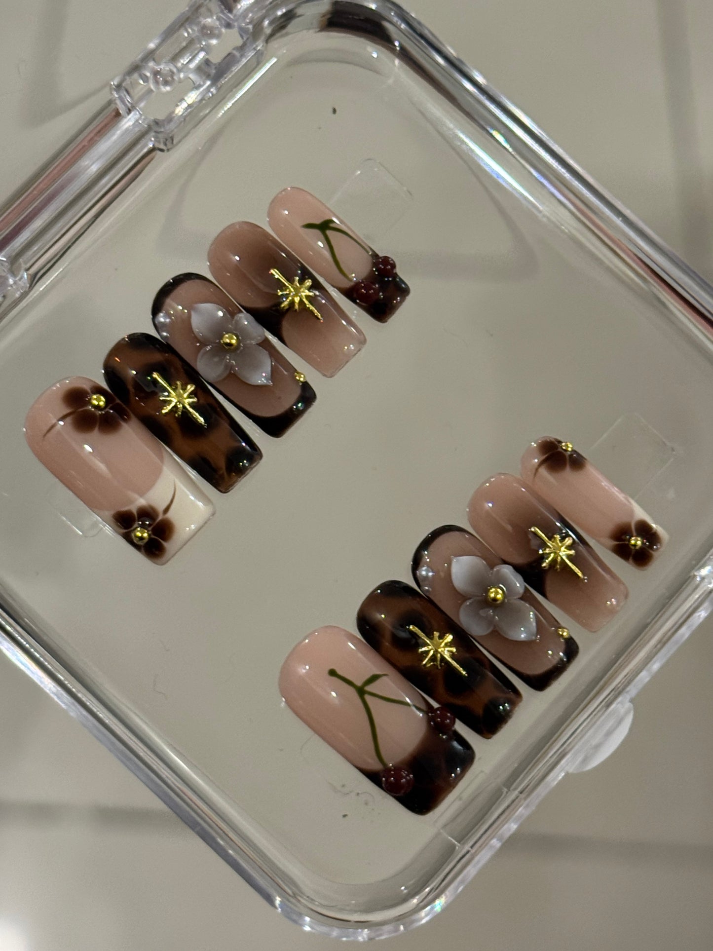 N131 Brown Long Square Nails Set