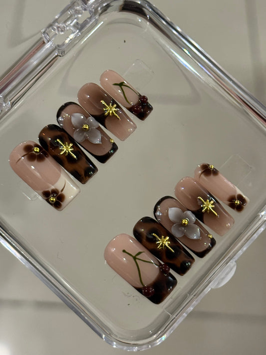 N131 Brown Long Square Nails Set