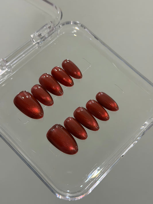 N419 Cherry Red Cateye Nails