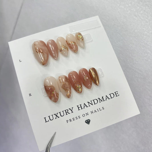 N05 Marble Long Almonds Nails Set