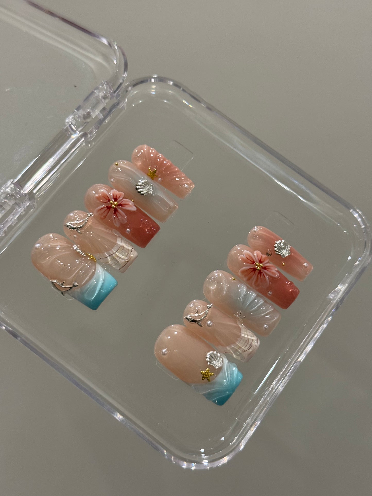N338 Light Blue Square Nails
