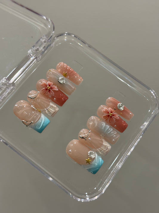 N338 Light Blue Square Nails
