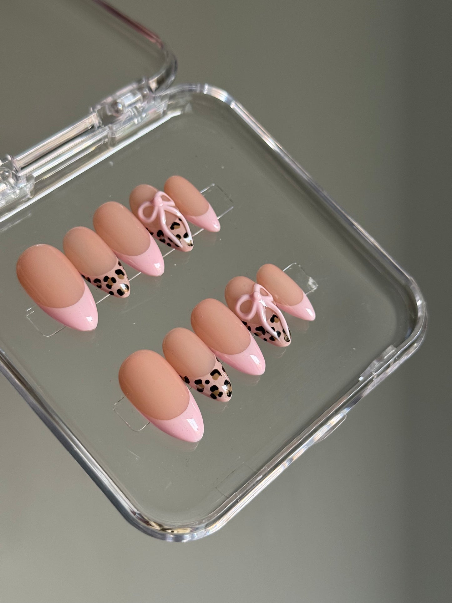 N236 Pink Leopard French Nails