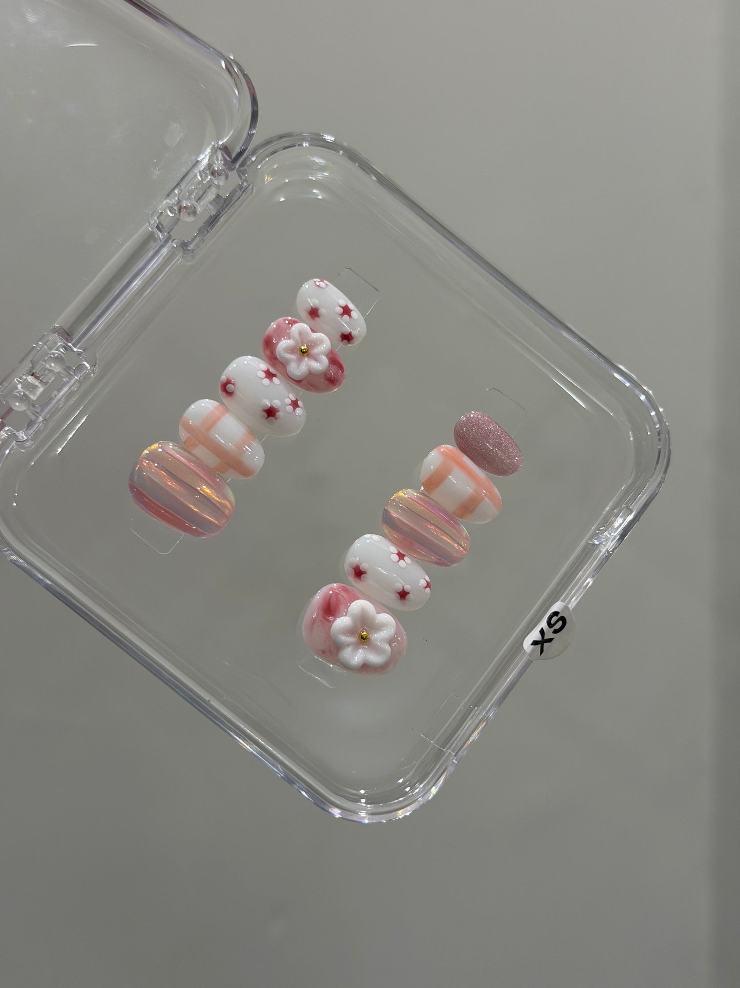 N422 Pink Short Plaid Nails
