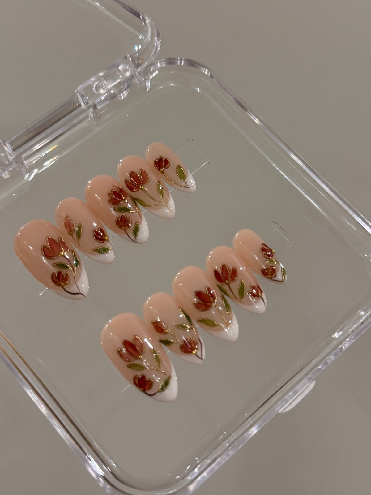 N361 Red Rose French Nails