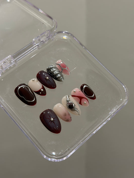 N351 Plum Abstract Nails