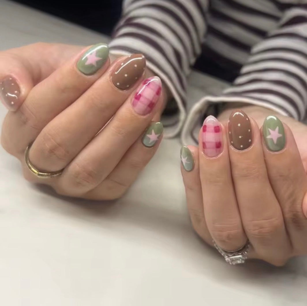 N181 chic Plaid Nails Set