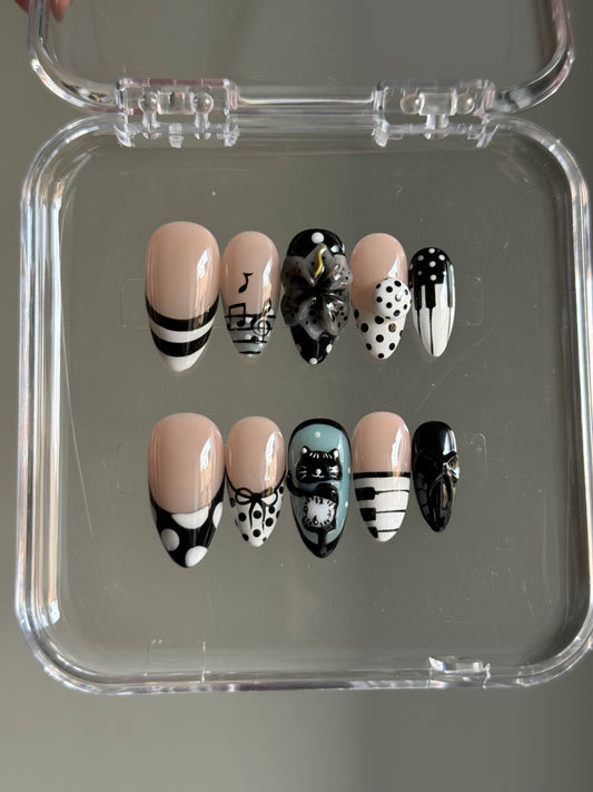 N235 Black Cat Themed Nails