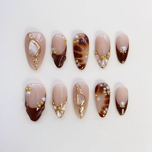 N78 Brown Pearl  Nails Set