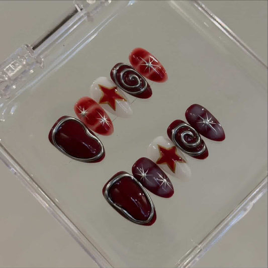 N258 Red Spiral Nails