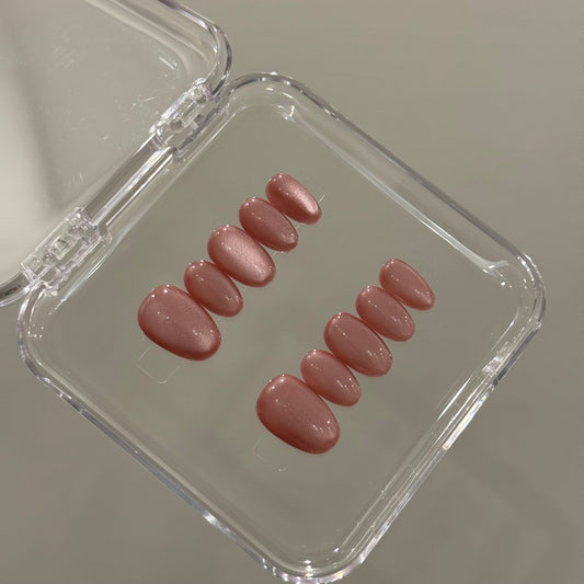 N222 Pink Cat-eye Short Nails