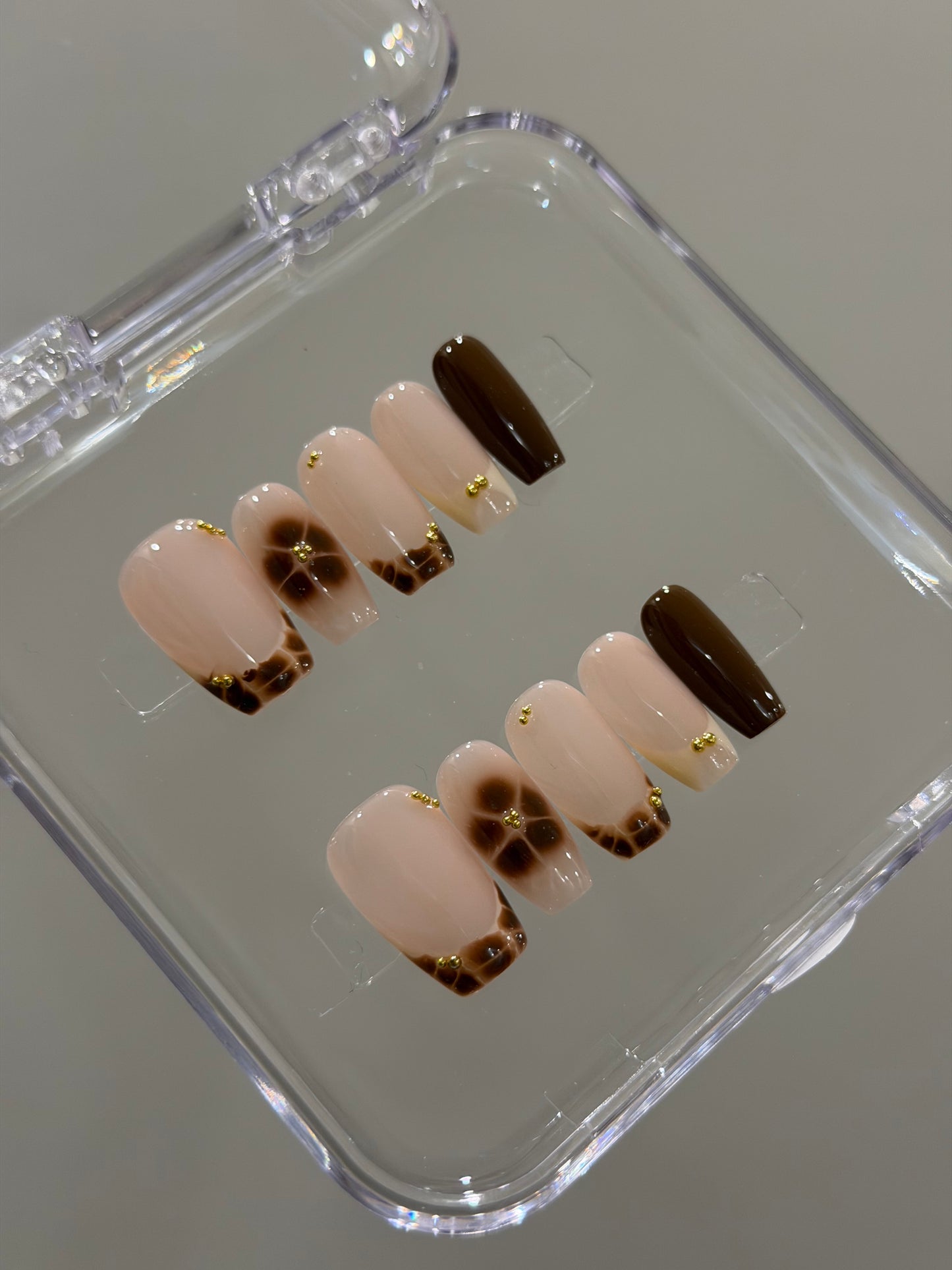 N383 Brown French Coffin Nails