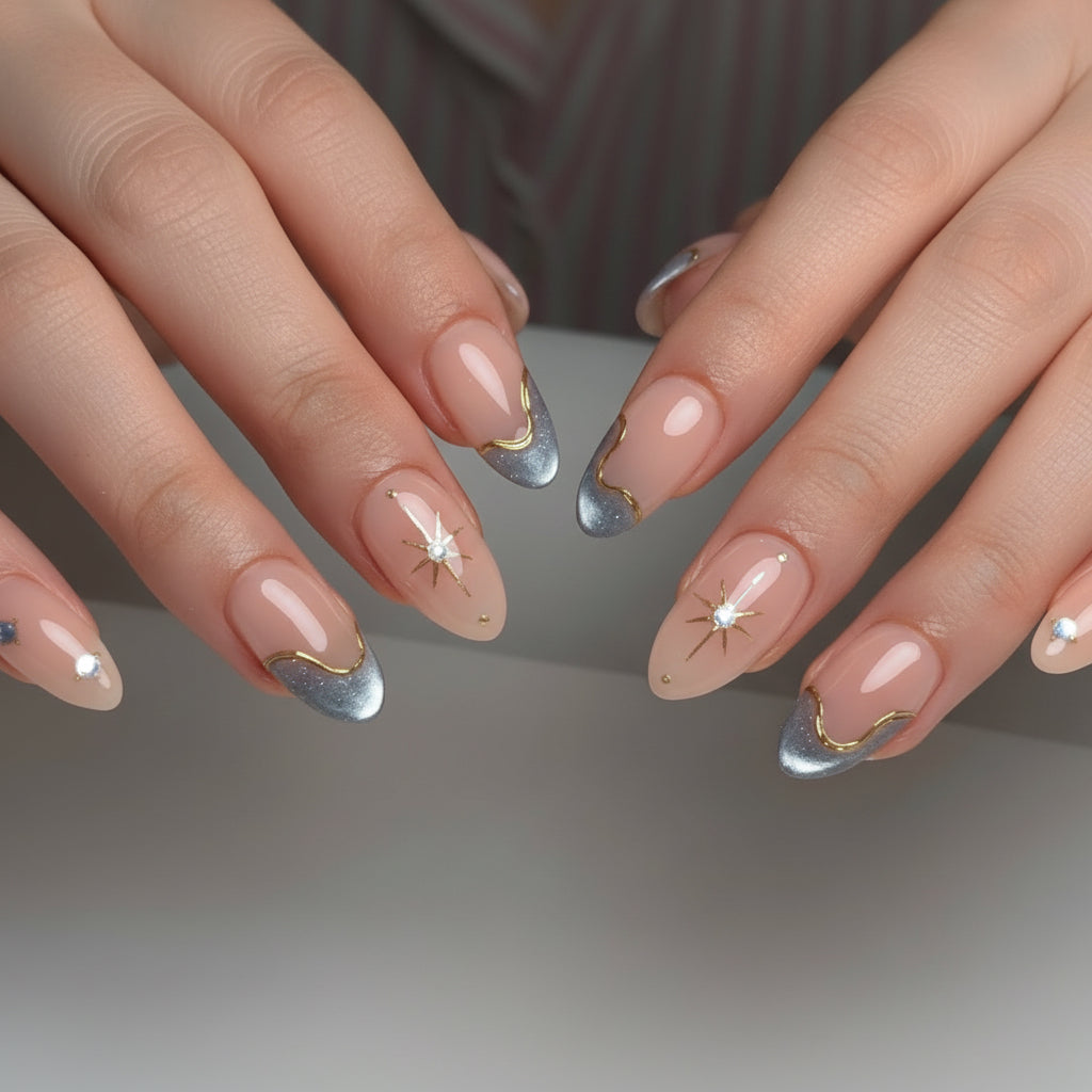 N196 Aqua Rhinestones Nails