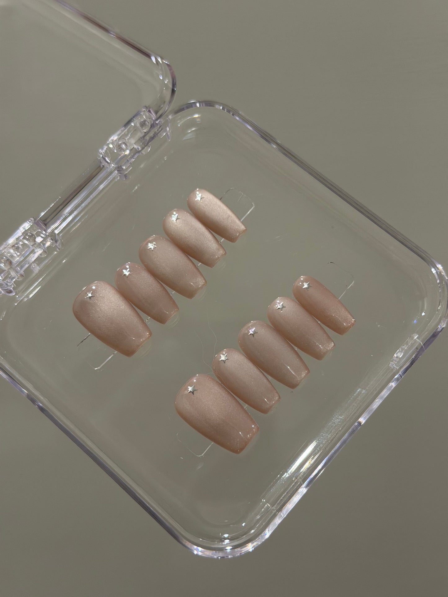 N397 Pink Star Coffin Nails