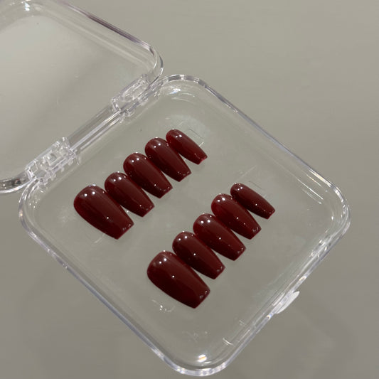 N221 Maroon Coffin Nails