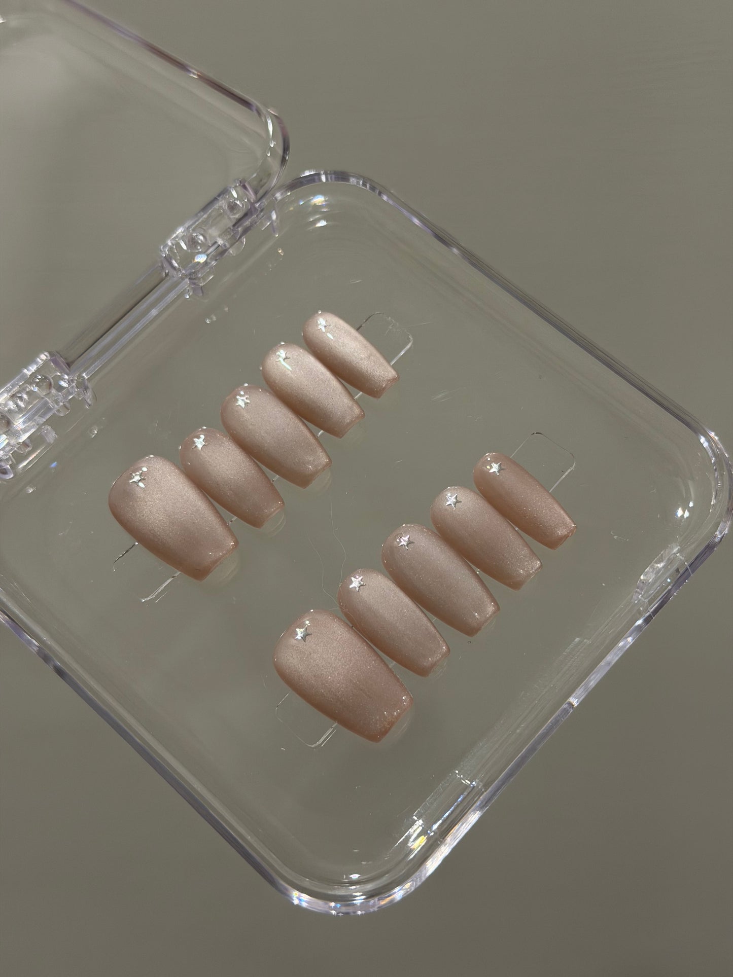 N397 Pink Star Coffin Nails