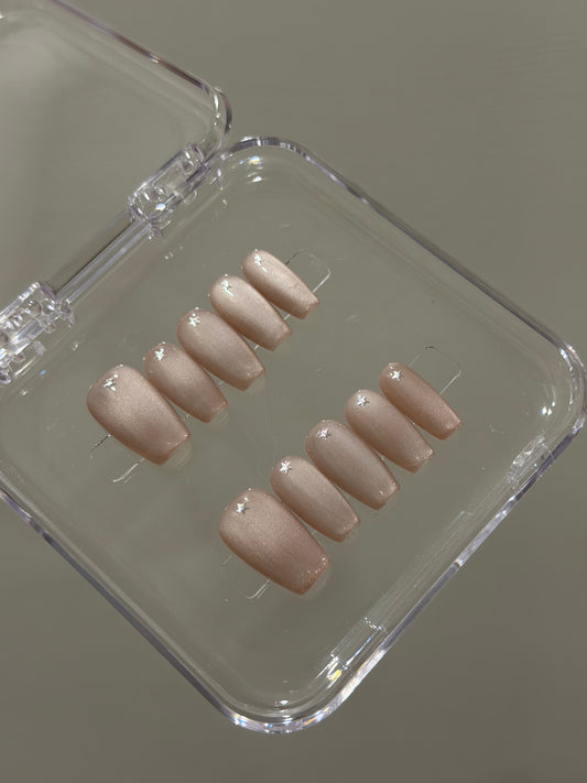N397 Pink Star Coffin Nails