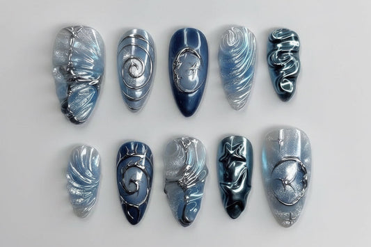 N166 Blue Galaxy Nails