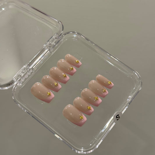 N336 Pink French Square Nails