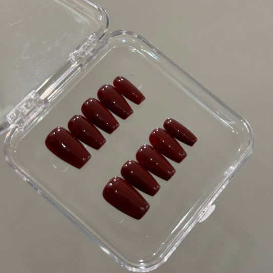 N221 Maroon Coffin Nails