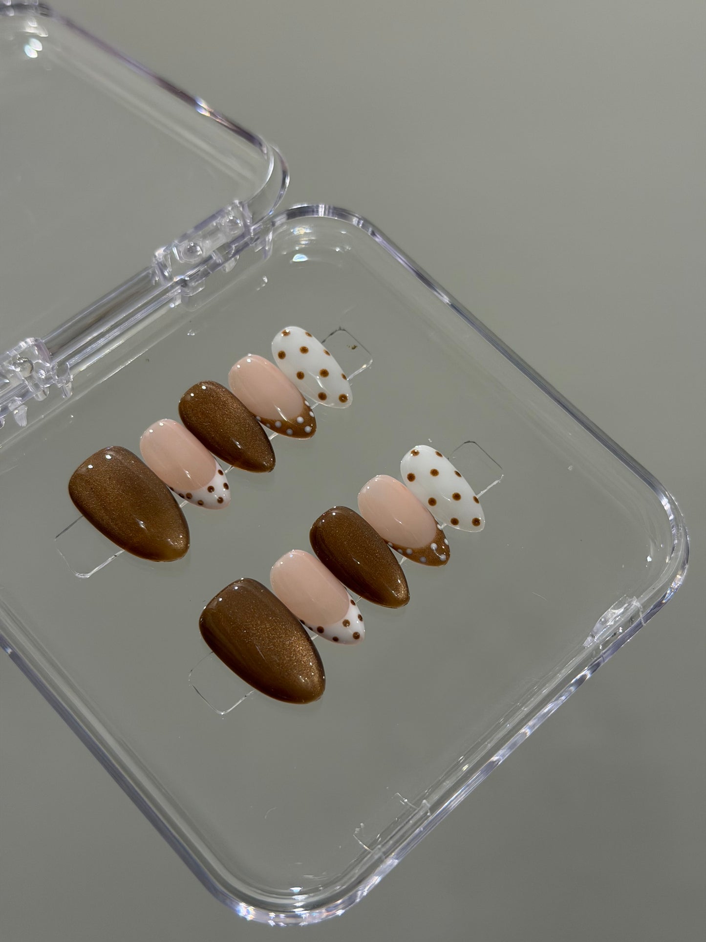 N388 Brown Polka with French Nails