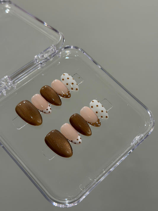 N388 Brown Polka with French Nails