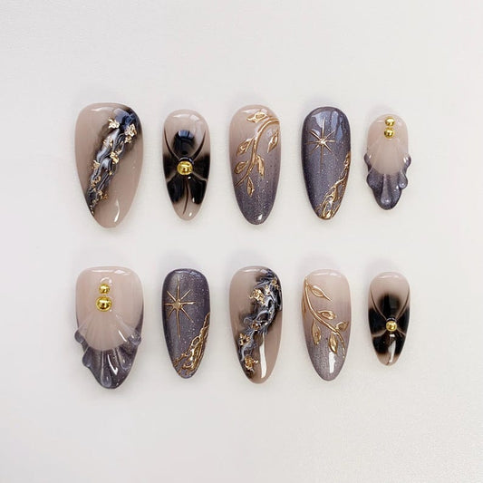 N77 Grey Almond Nails Set