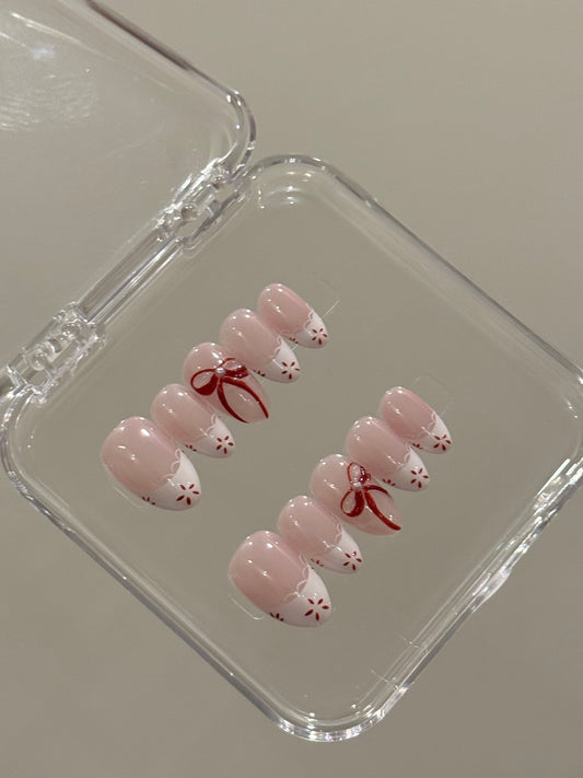 N193 Red Bow Nails Set