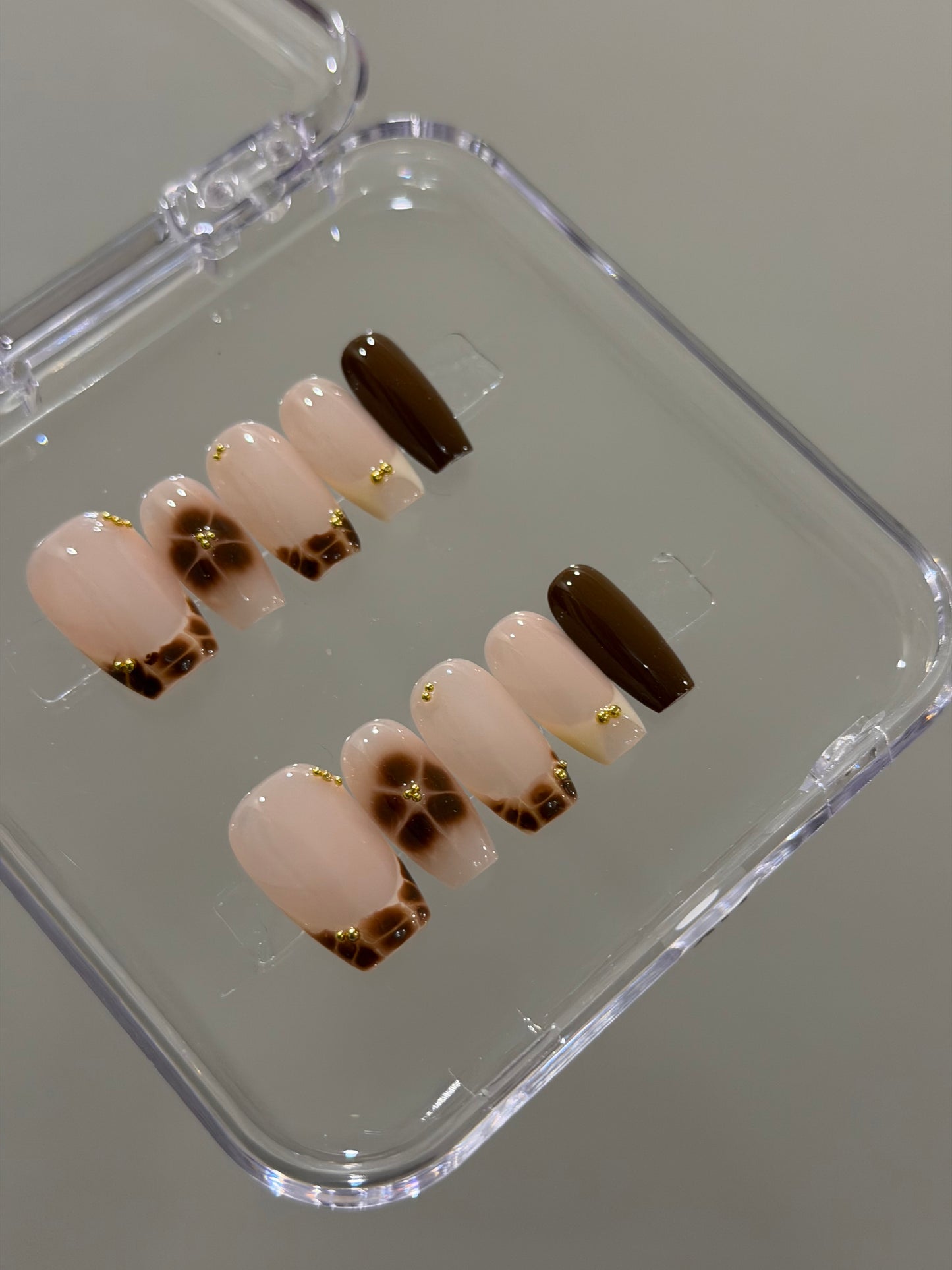 N383 Brown French Coffin Nails