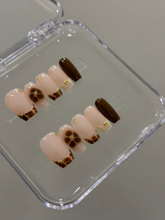 N383 Brown French Coffin Nails