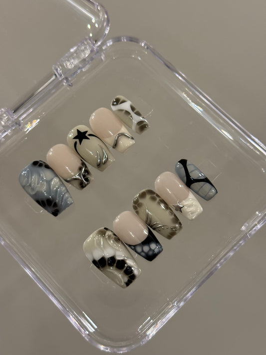 N262 Grey Coffin Nails