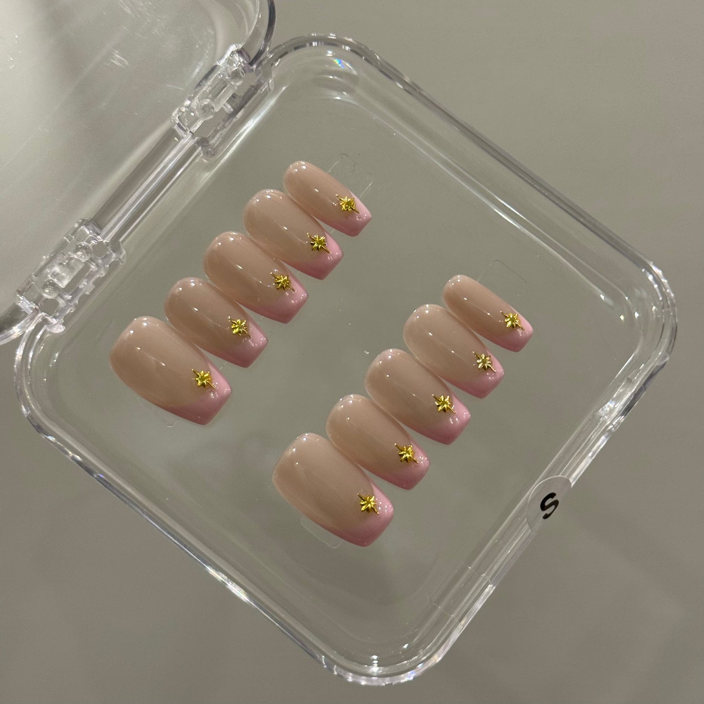 N336 Pink French Square Nails