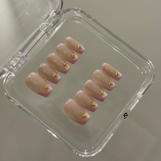 N336 Pink French Square Nails